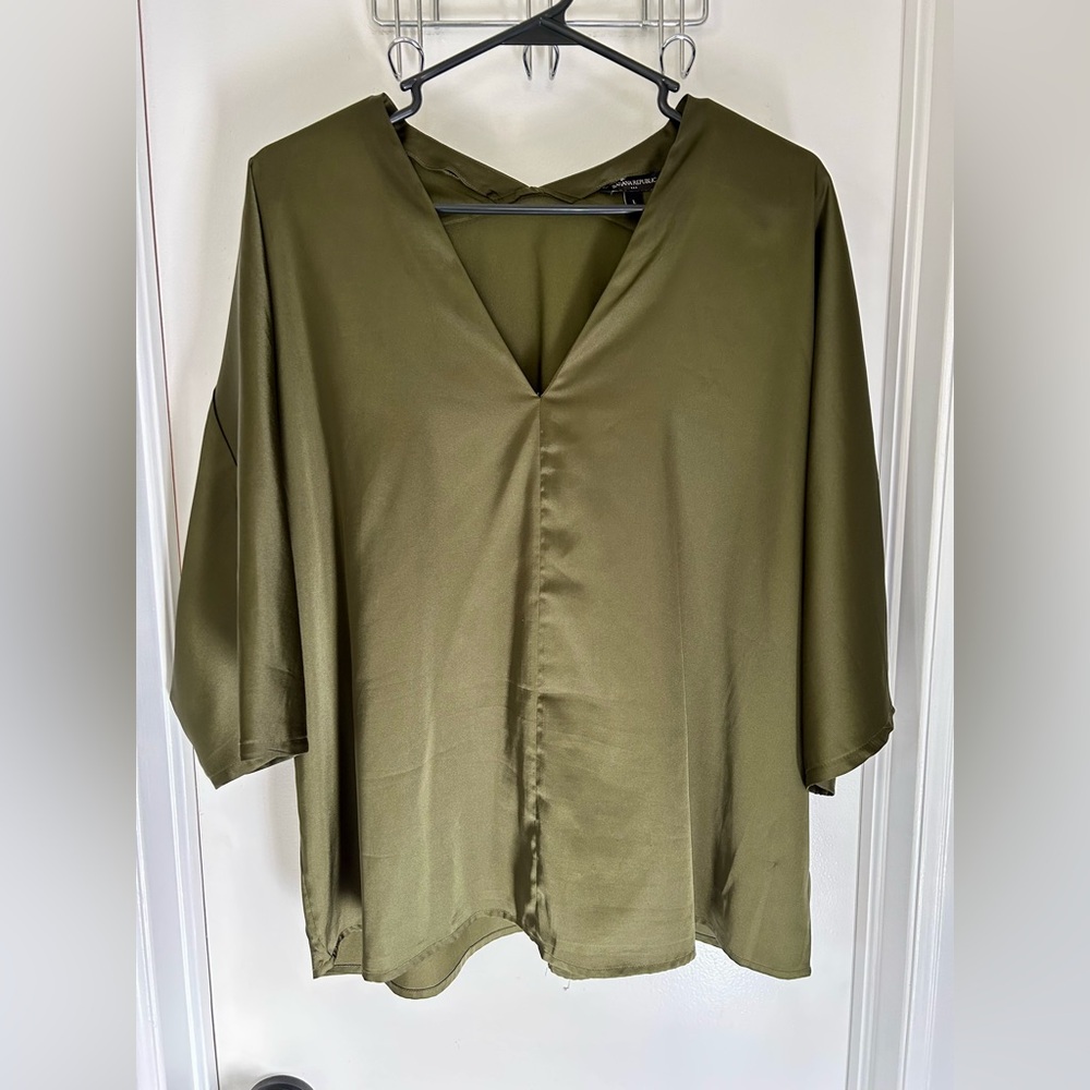Olive green faux-satin blouse from banana republic